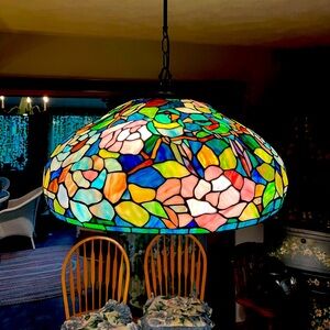 Custom hand made Tiffany style stain glass chandelier antique